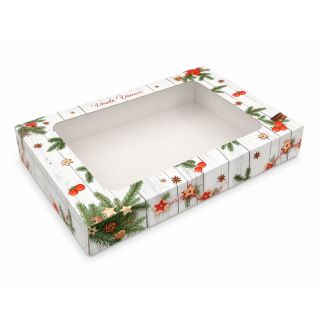 Vánoční krabička Tradiční 38 x 28 x 5 cm na 1,5 kg cukroví – běžné dno / nepromastitelné dno