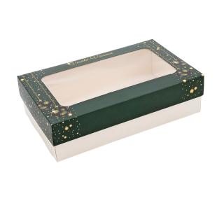 Vánoční krabička Zelené Vánoce 25 x 15 x 7 cm na 1 kg cukroví – běžné dno / nepromastitelné dno