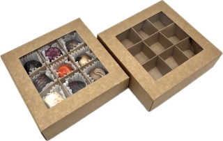 Elegantní krabička na 9 pralinek přírodní 14x14x4,2 cm