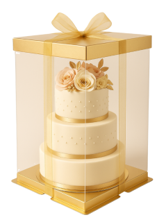 Elegantní krabička  zlatá s průhledným víkem 30x30x40 cm