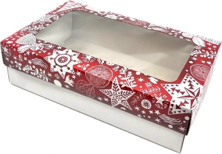Vánoční krabička s průhledným okénkem " Kouzlo vánoc" na 1 kg cukroví 25x15x7 cm