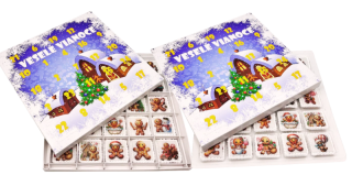 Adventní kalendář "Chaloupka "   Veselé Vianoce 28x28x2 cm, mřížka 4,5 cm