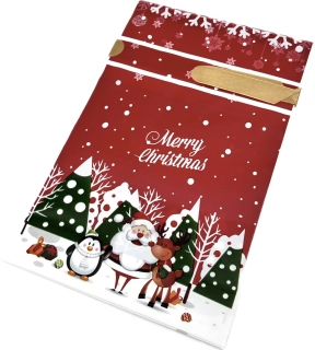 Vánoční sáček s mašlí  červený - les 15x23x6 cm