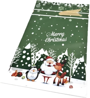 Vánoční sáček s mašlí zelený - les 15x23x6 cm