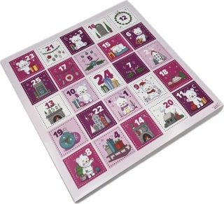 Adventní kalendář "MEDVÍDKOVÝ RŮŽOVÝ"  28x28x2 cm