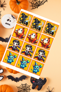 Jedlý tisk na fondánový  list A4 " Halloween kostka oranž 4."    