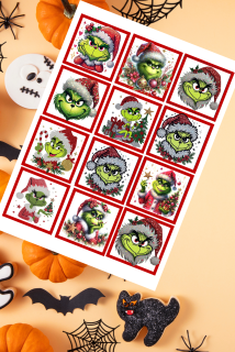 Fondánový list s výřezem: Vánoční Grinch – 12 motivů (6×6 cm)
