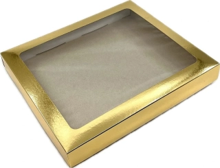 Vánoční krabička zlatá s průhledným okénkem na 1 kg cukroví 30x25x4 cm