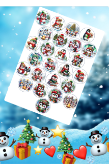 Fondánový list: Sada na adventní kalendář  "Tučňáci"  kolečko 4 cm (kalendář 28x28x2)  25 ks/bal