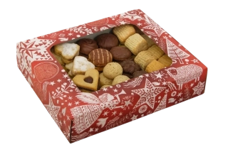 Vánoční krabička " Kouzelné vánoce I." s průhledným okénkem 1/4 kg cukroví    18x15x3,7 cm