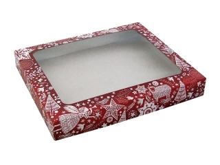 Vánoční krabička"Kouzelné vánoce" s průhledným okénkem na 1 kg cukroví 30x25x4 cm