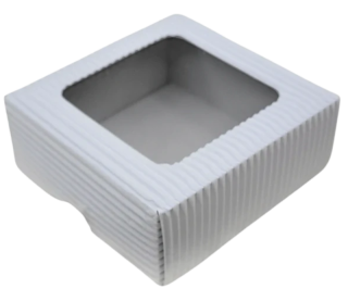 Papírová krabička bílá s průhledným okénkem  9x9x3,5 cm