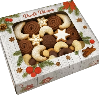 Krabice vánoční  tradiční s průhledným okénkem na 1/4 kg   18x15x3,7 cm