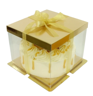 SLEVA:(na víku drobné tečky)  Elegantní krabička zlatá s průhledným víkem  25x25x20 cm