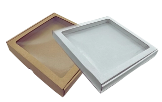 Dárková krabička s průhledným okénkem 31x31x4 cm bílá a přírodní