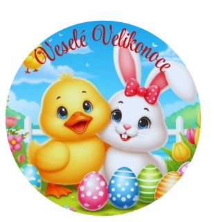 Samolepící etiketa velikonoční zajíc s kačenkou  3,5 cm