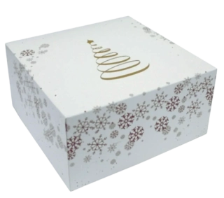 Vánoční  krabička dortová ze zlatým prvkem 18x18x9 cm