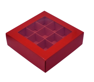 Elegantní krabička na 9 pralinek červená 14x14x4,2 cm