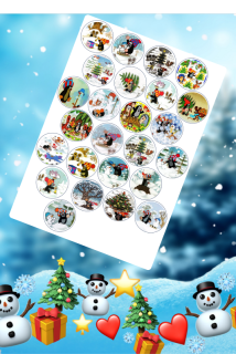 Fondánový list: Sada na adventní kalendář  "Krteček o vánocích"  kolečko 4 cm (kalendář 28x28x2)  25 ks/bal