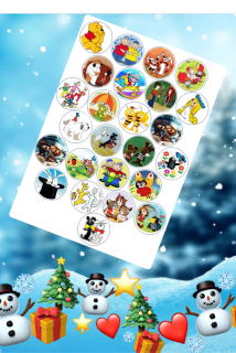 Fondánový list: Sada na adventní kalendář  "Večerníček"  kolečko 4 cm (kalendář 28x28x2)  25 ks/bal