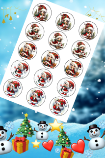 🎄 Fondánový list s výřezem: Andílek v červeném – 15 koleček (⌀ 5 cm)