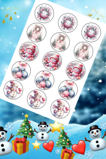 🎀 Fondánový list s výřezem: Vánoční růžová sada – 15 koleček (⌀ 5 cm)
