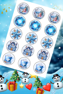 ❄️ Fondánový list s výřezem: Zimní mix – 15 koleček (⌀ 5 cm)