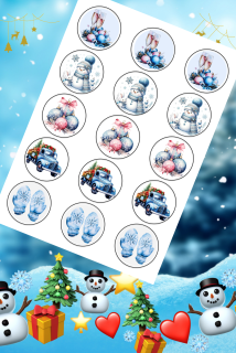 ❄️ Fondánový list s výřezem: Modrá vánoční sada – 15 koleček (⌀ 5 cm)