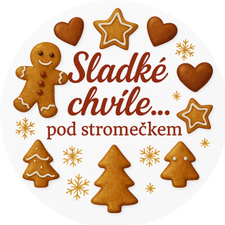 Samolepicí etiketa „Sladké chvíle pod stromečkem“ – 3,5 cm