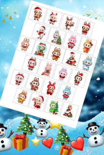 🎅 Originální jedlý tisk „Labubu bílé pozadí“ – sada 25 kostiček 4×4 cm