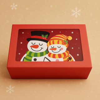 Vánoční dárková krabice červená s okénkem – 3 (22,3 × 15,1 × 7,1 cm)