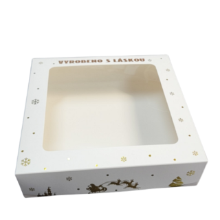 Vánoční krabice bílo-zlatá s laminací S (20 × 20 × 5 cm)