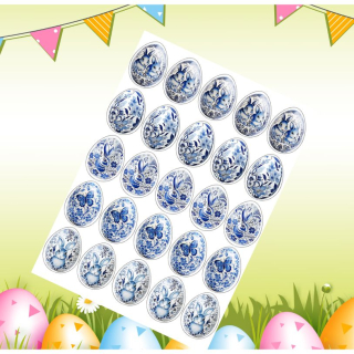 Jedlý tisk na perníčky "Modrobílý porcelánový motiv" – velikonoční vejce 5 cm (25 ks) s výřezem i bez výřezu