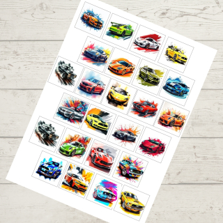 Auta / sportovní auta – kostičky 5 × 5 cm (25 ks)