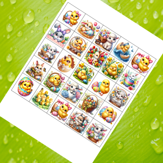 Jarní zvířátka – kreslený mix – jedlá dekorace, kostičky 4 × 4 cm (25 ks)
