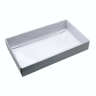 Dárková krabička s průhledným víkem 20,5x12x3,5 cm, pevná konstrukce – krabička na perníčky a sušenky