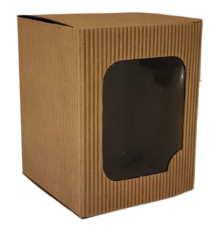 Krabička papírová  přírodní s průhledným okénkem  13x13x16,5 cm