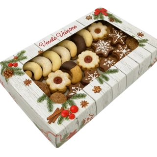 Vánoční krabička tradiční s průhledným okénkem na 3/4 kg cukroví  25x15x5 cm