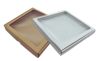 Dárková krabička s průhledným okénkem bílá a přírodní 29x29x3 cm