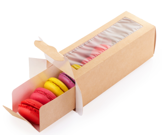 Dárková krabička ECO na 6 makronek vysouvací s průzorem a průhledným okénkem 18x5,5x5,5 cm