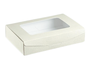 Dárková krabička  na dezerty s průhledným okénkem - imitace kůže 30x25x5 cm