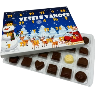 Adventní kalendář s plastovým blistrem  "Sněhulák-Veselé Vánoce"  28x22x2 cm, políčko 3,5x3,5 cm