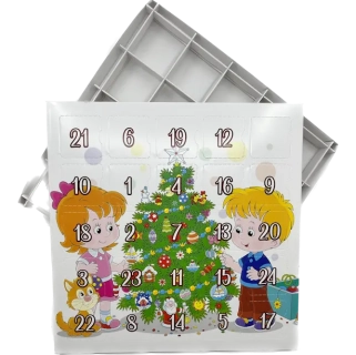 Adventní kalendář "Děti u stromečku" s papírovou vložkou  28x28x2 cm