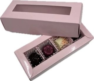 Elegantní krabička na 4 pralinky růžová 18x7x4,2 cm
