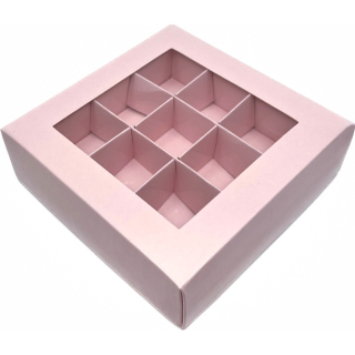 Elegantní krabička na 9 pralinek růžová 14x14x4,2 cm