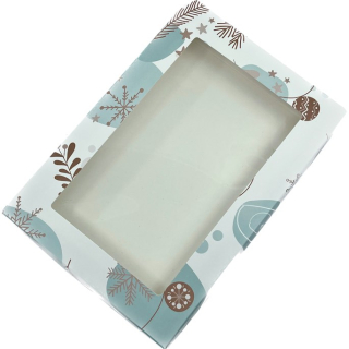 Vánoční krabička s VÁNOČNÍM  motivem  a průhledným okénkem 22x15x2 cm