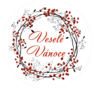 Samolepící etiketa vánoční barevná  "VESELÉ VÁNOCE"průměr 3,5 cm