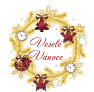 Samolepící etiketa vánoční  "VESELÉ VÁNOCE"průměr 3,5 cm