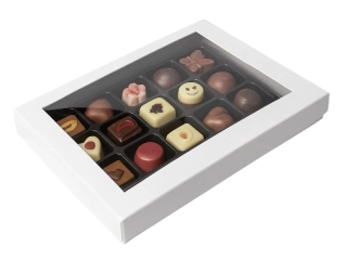Krabička na pralinky s průhledným okénkem 23x15,5x2,8 cm