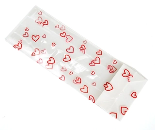 Celofánový sáček s potiskem červeného srdce s pevným dnem 28x9x8 cm 1 ks